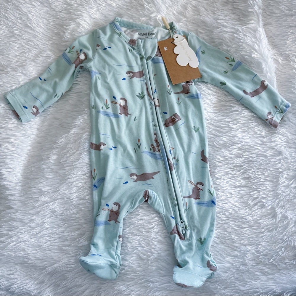 Angel Dear NWT Newborn Bamboo River Otters Zipper Footie Sleeper